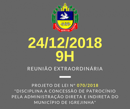 Câmara de Vereadores de Igrejinha realizará Reunião Extraordinária na próxima segunda-feira (24) Câmara de Vereadores de Igrejinha realizará Reunião Extraordinária na próxima segunda-feira (24)