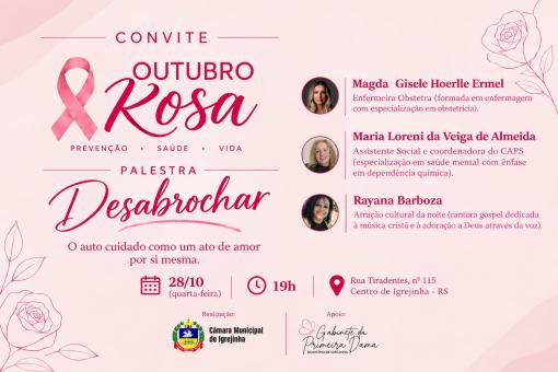 Outubro Rosa: palestra propõe reflexão sobre autocuidado e amor-próprio em Igrejinha